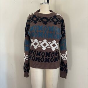 Vintage 80s Brown and White Knit Sweater